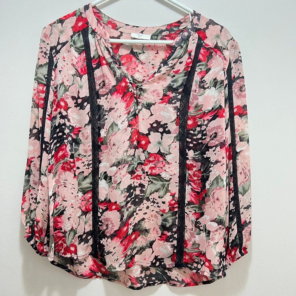 Joie Silk Floral Top with Lace Size XS